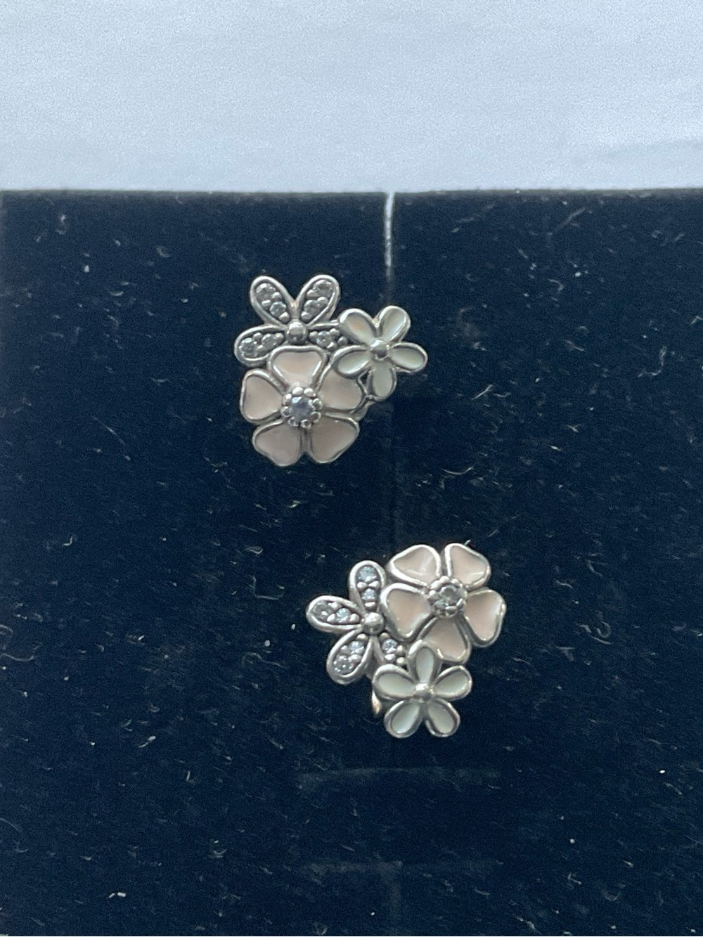 Pandora Poetic Pink and Cream Floral Cluster Stud Earrings